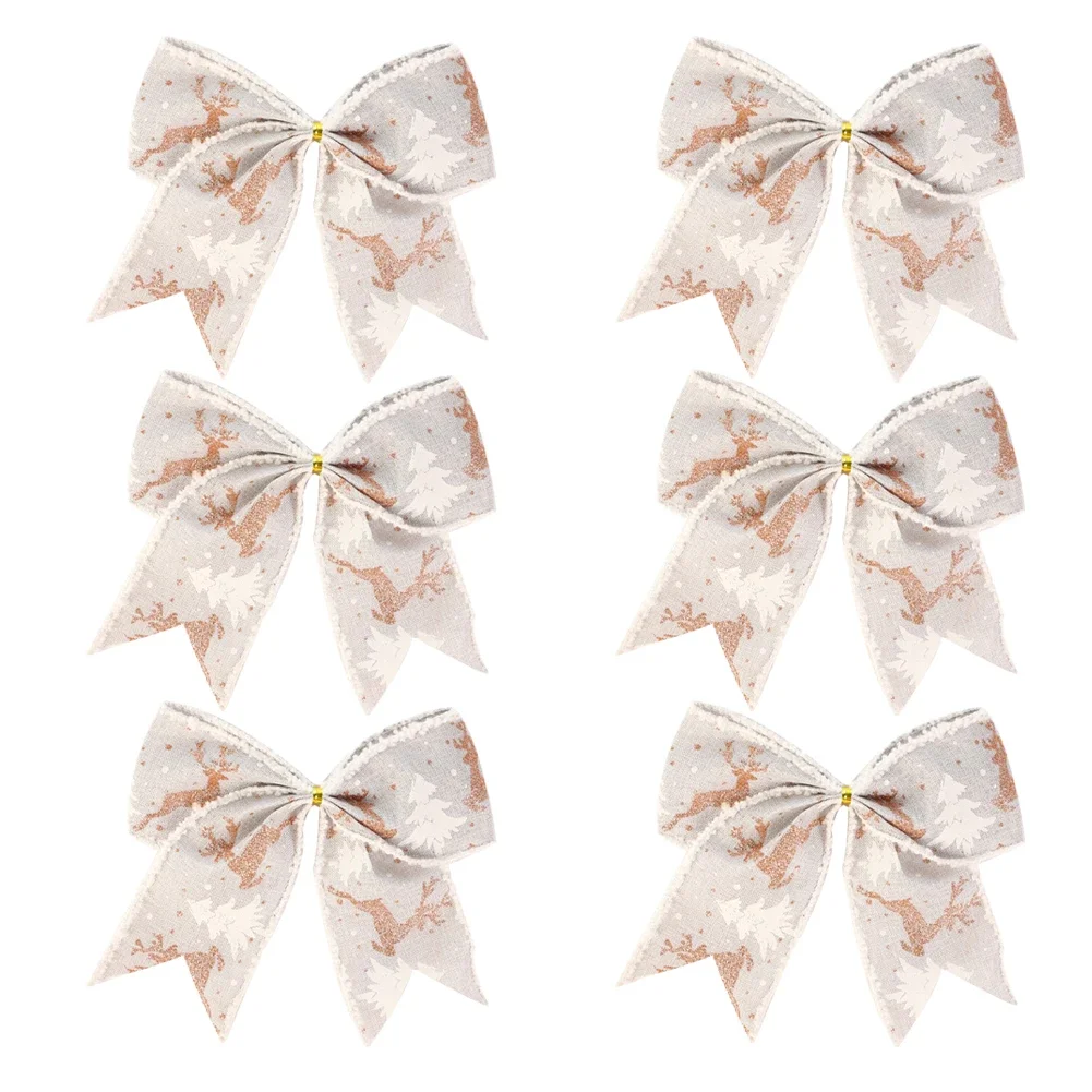 Christmas Decorations Pink/Red/Brown/Gray Glittering Wreaths Bows Easy To Use Elegant And Unique Generous Size Linen Bows