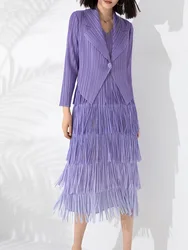 Boutique MIYAKE Pleated Style Set Large Gradient Color Overlay with Tassel Dress and Suit Small Coat Two Pieces [20230416]