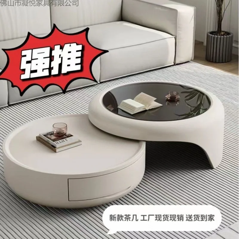 Coffee table household living room glass small apartment light luxury cream Internet celebrity round TV cabinet combination