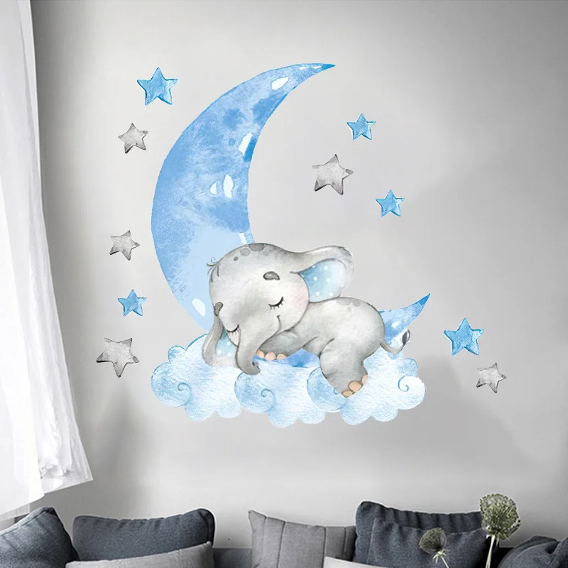 Cartoon balloon decoration sticker for kids room bedroom kindergarten wallpaper Pink Moon Little Elephant fox wall sticker