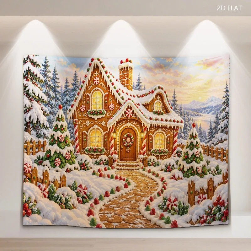 VIKAMA Christmas Eve Fireplace Tapestry, Warm Fire Stockings Lantern, Xmas Wall Hanging for Living Room Bedroom