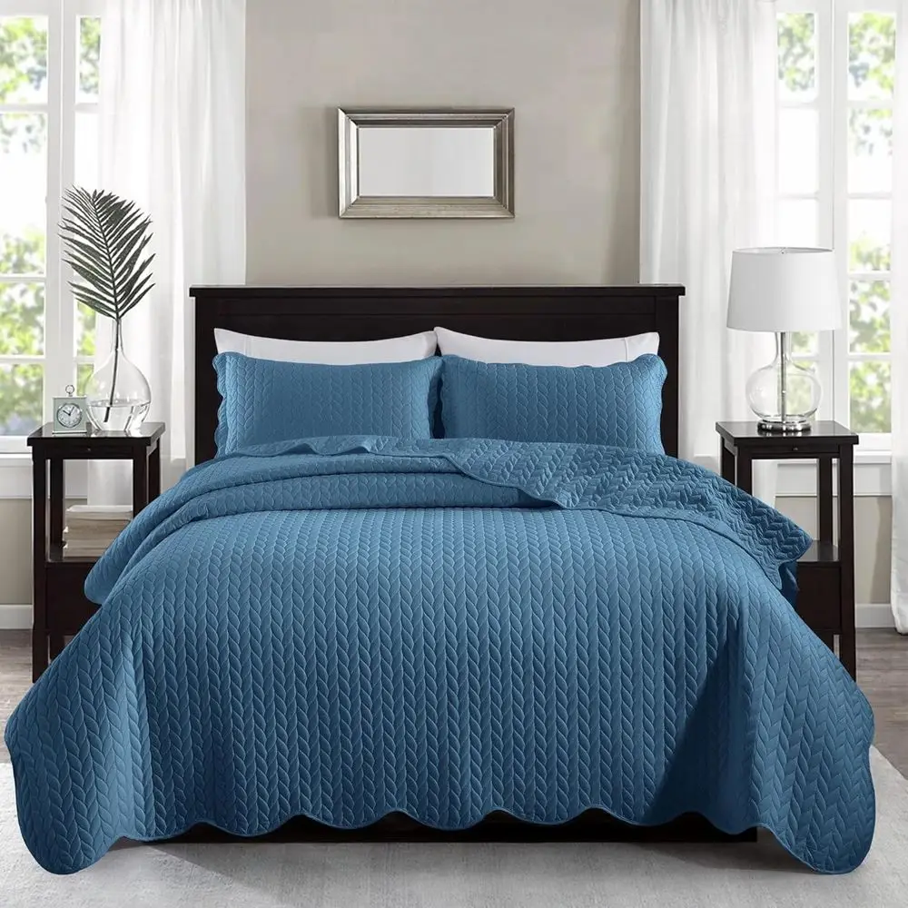 

King Size Lightweight Reversible Microfiber Quilts Bedspread for Bulk, Hotels, and Rentals - Washed Blue