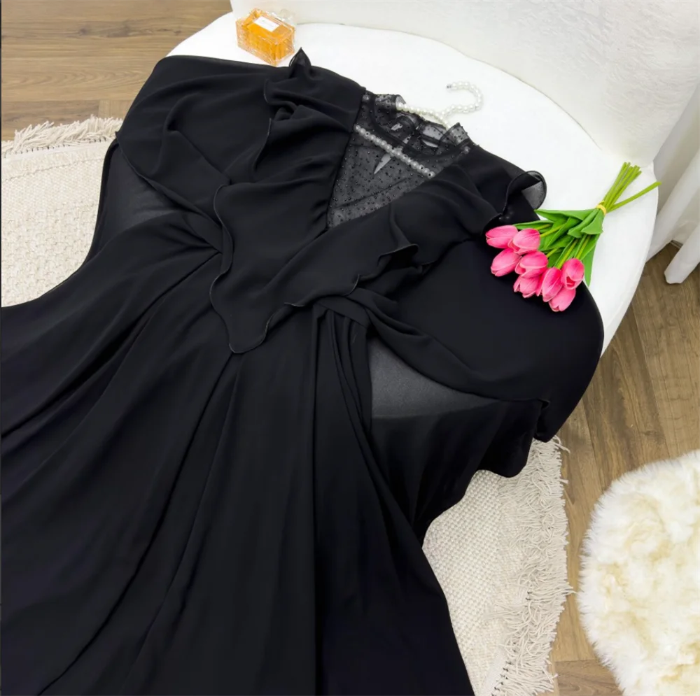 Annie-Robe de Soirée Arabe en Mousseline de Soie Noire, Élégante, de Luxe, Personnalisée