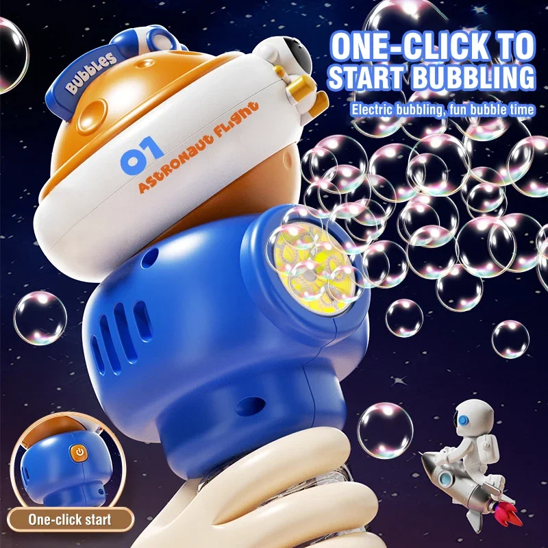 Automatic Bubble Machine 5 Hole Toys for Kids Electric Rotating Space Planet Bubble Wand with Light Music Kids Outdoor Toy Gifts