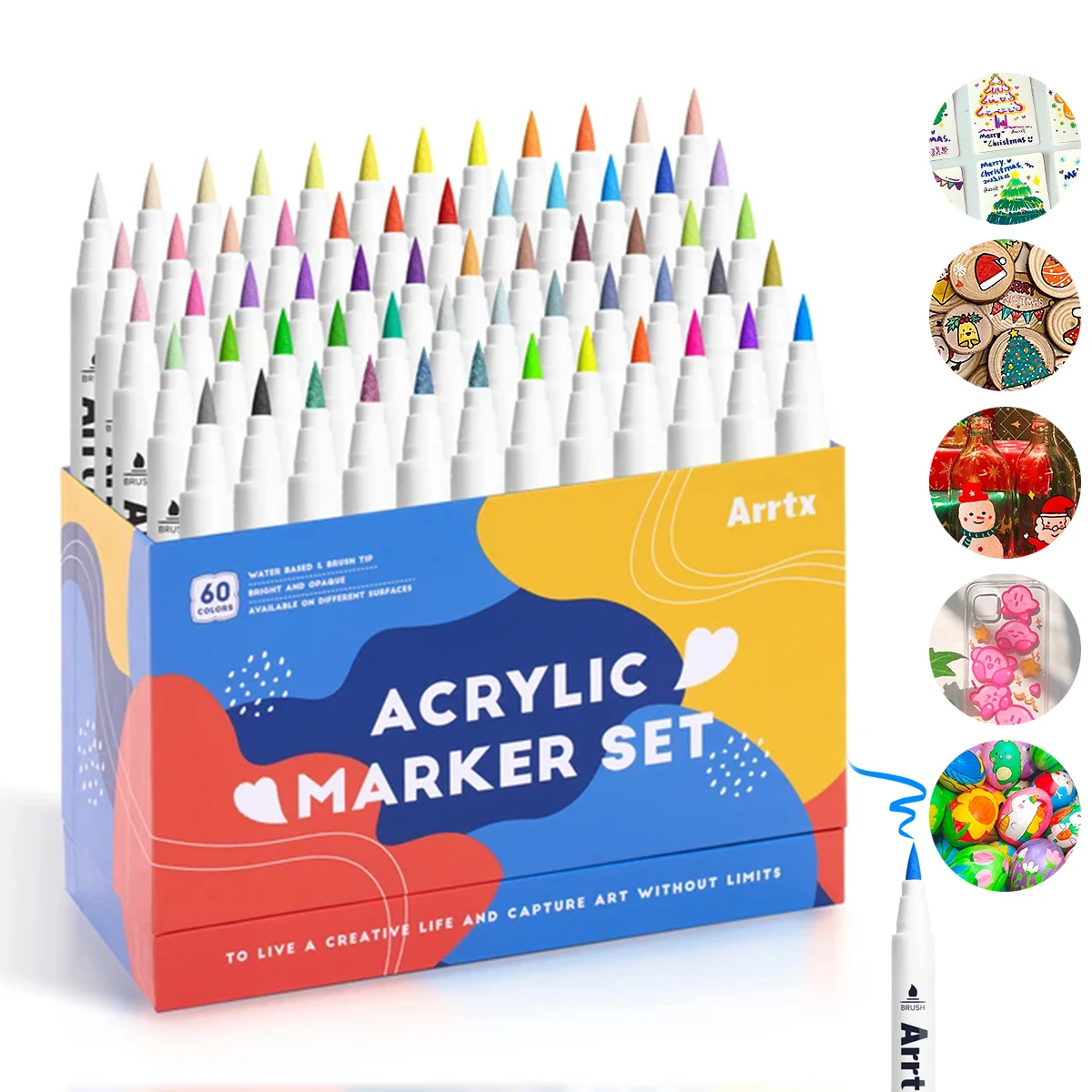 60 Colors Paint Markers Paint Pens, Acrylic Markers Brush Tip for Rock Painting, Wood, Canvas, DIY Crafts Making