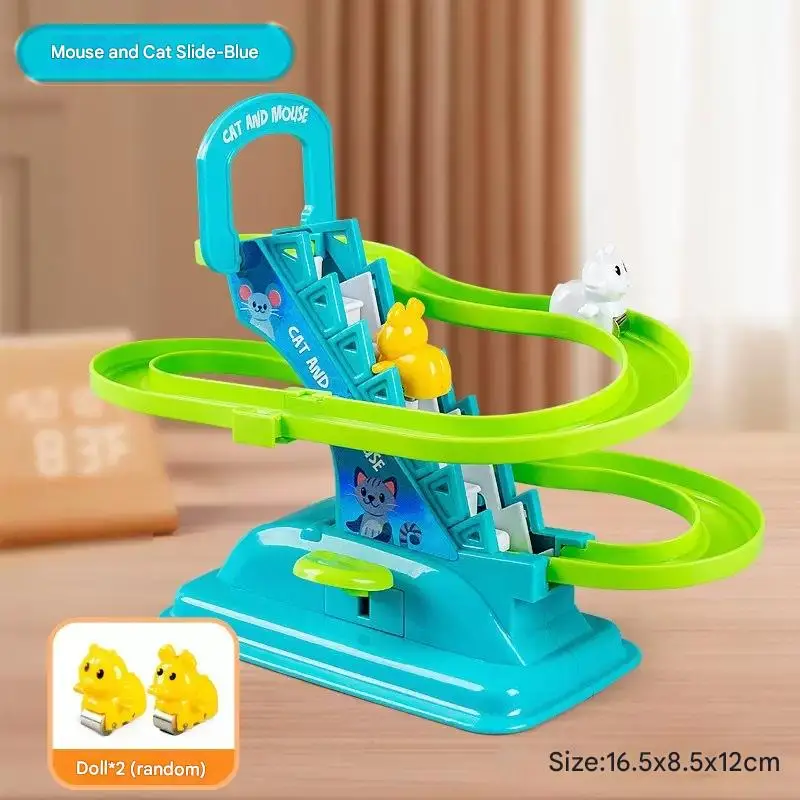 Zestaw zabawek: Elektryczna torba na kółkach z kotem i myszką, tor wyścigowy DIY, kolejka górska, zabawka edukacyjna dla dzieci, prezent.