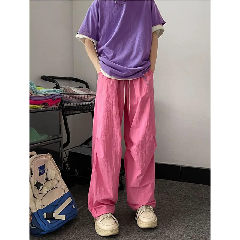 

Solid Color Simple Wide-leg Parachute Pants Men Women Summer Dopamine Loose Quick-Drying Paratroopers Assault Pants Casual Pants