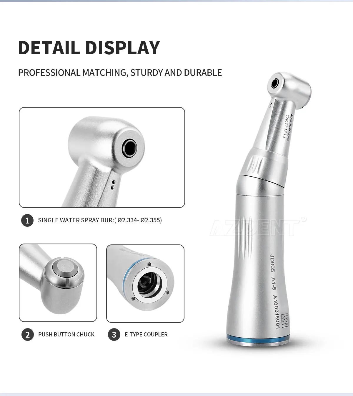 AZDENT Dental-Handstück mit niedriger Geschwindigkeit, Winkelstück, interner Wasserspray-Druckknopf, 4 Löcher, Luftmotor, Zahnmedizin-Werkzeug, Instrument – Detail 3