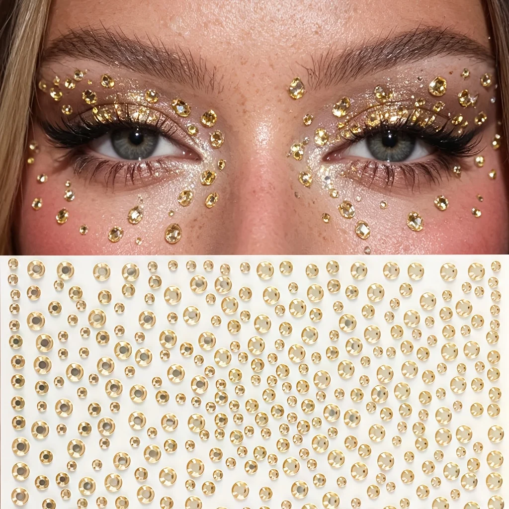 2Sheets Diamond Stickers Music Festival Party Face Jewelry Decoration Rhinestone Crystal Kids Toy DIY Eye Makeup Self-adhesive