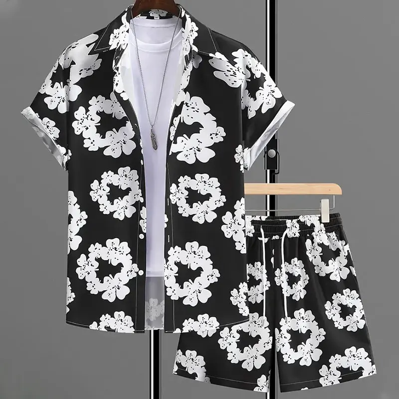 2024 New Classic Men\'s Suit Casual Floral Print Shirt T Shirt And Shorts Two Piece Summer Outdoor Travel Activity Clothing 5XL