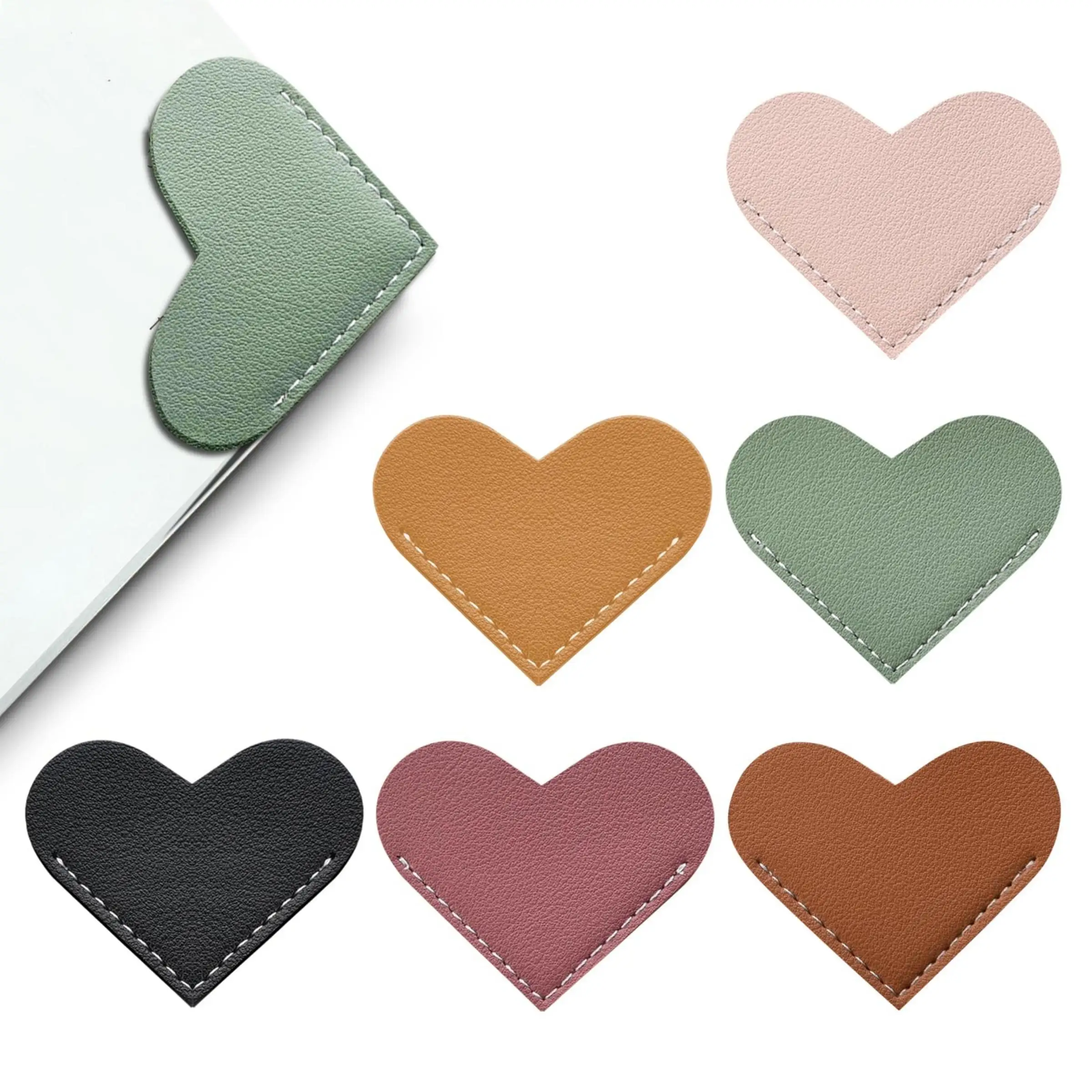 

6-Piece Set Leather Heart Bookmarks, Cute Corner Page Book Marks for Teachers Students Book Reading Lovers, for School Office