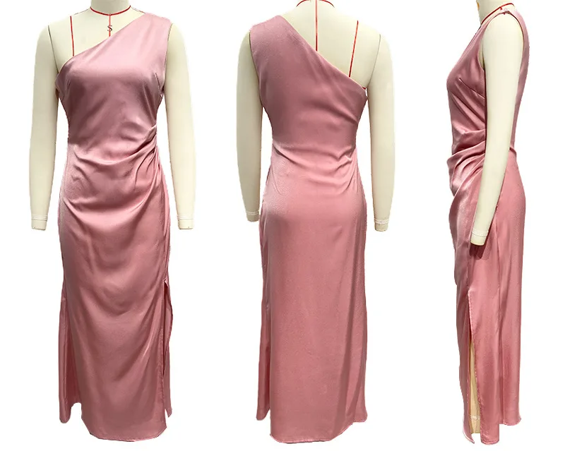 2026 Damen Sommer Sexy Party Einfarbiges Ärmelloses Rückenfreies Langes Kleid mit Hohem Schlitz Satin Maxi-Abendkleid für Hochzeitsgäste Cocktail-Events – Detail 4