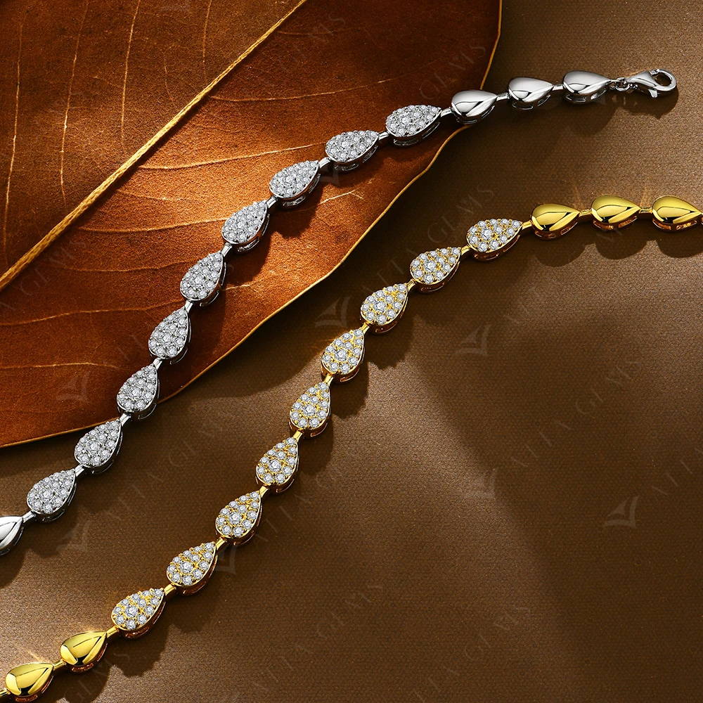 ATTAGEMS Luxury Moissanite Bracelet for Women Pear Shape Full D Color VVS1 Diamond S925 Silver White Gold Plated Wedding Jewelry