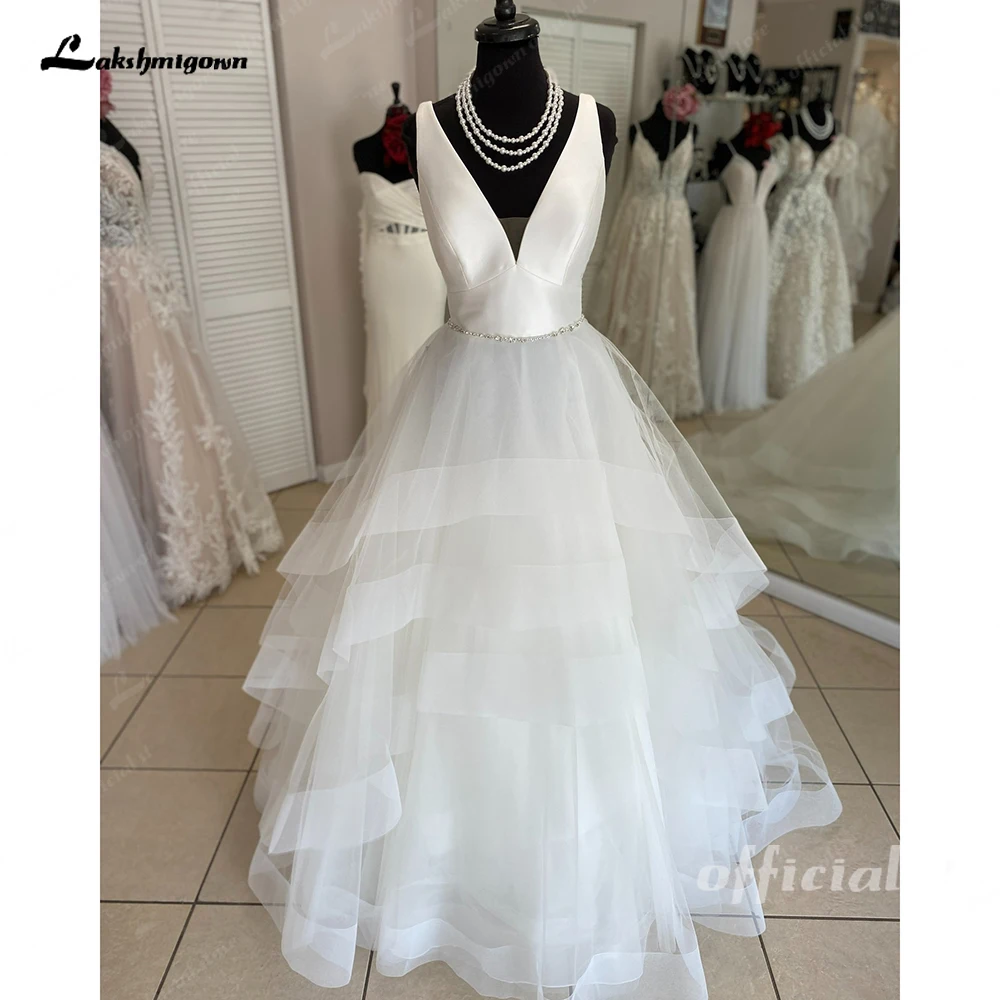 Lakshmigown Backless Ruffles abiti da sposa 2024 Robe Longue Deep V Neck Lace Bead elegante abito da sposa vestido de novia