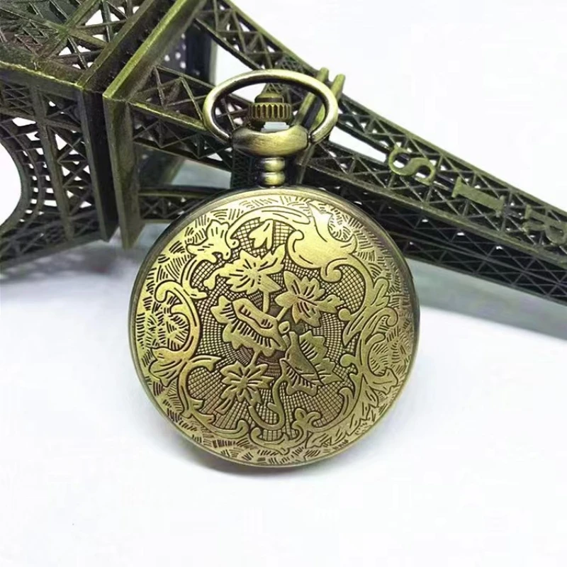 Часы наручные в винтажном стиле мужские, кварцевые карманные, бронзовые, с цепочкой, подарок на день рождения