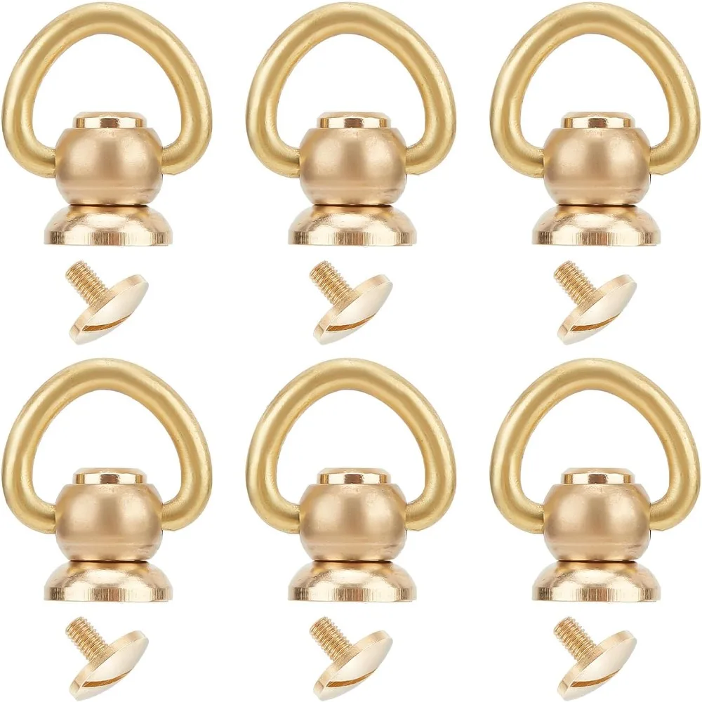 6PCS Borchie a sfera in ottone Rivetti Anello a D Girevole a 360 gradi Testa a sfera Pulsanti Bottoni a vite Rivetti Chiodi Chicago Stud Vite