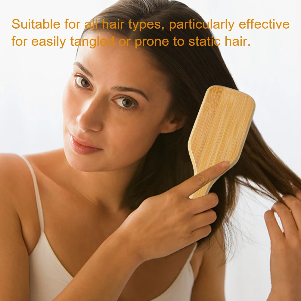 

Bamboo Paddle Hair Brush Air Cushion Wooden Handle Detangling Styling All Hair Types Gentle Hair Care Tool