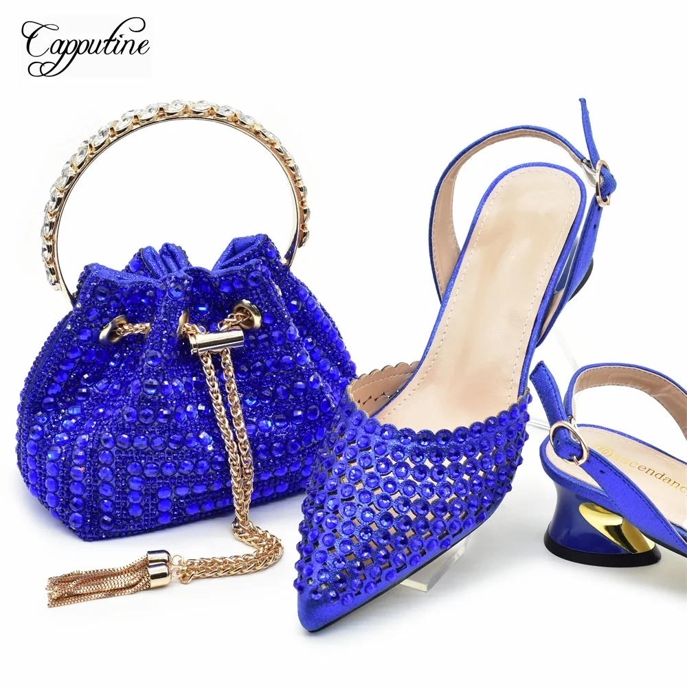 Royal Blue Women Shoes And Bag Set Luxury African Ladies Pumps Match With Handbag Sandals Clutch Escarpins Femme Sandales 938-84