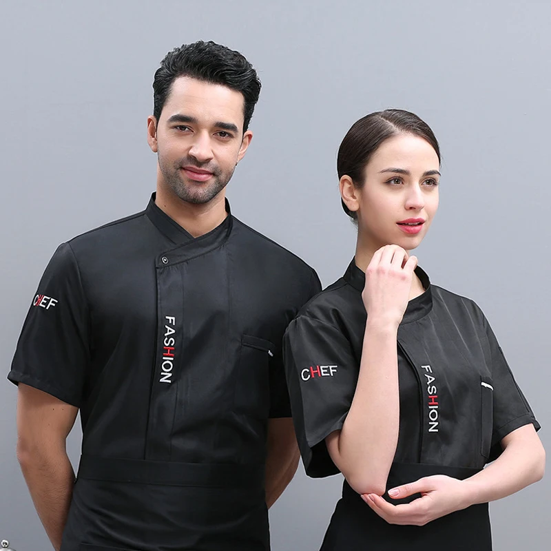 Kitchen Cook Coat Short Sleeves Cooking Shirt Restaurant Work Uniform Catering Chef's Jacket Bakery Cafe Waiter Costume