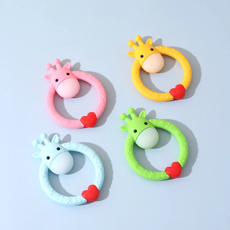 1 PC Baby teething stick made of silicone - baby finger-sucking soothing ring-shaped giraffe with chewable tooth toy