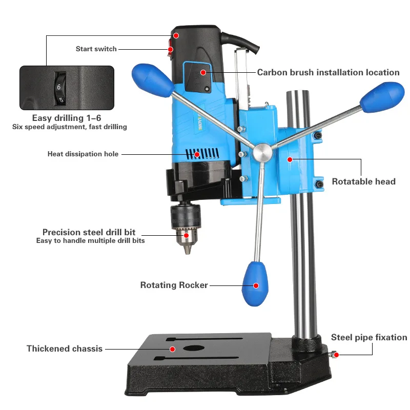 6-Speed Mini Benchtop Drill Press 2800RPM Drill Press Rotary Benchtop Drilling Machine 1200W Electric Portable Table Driller