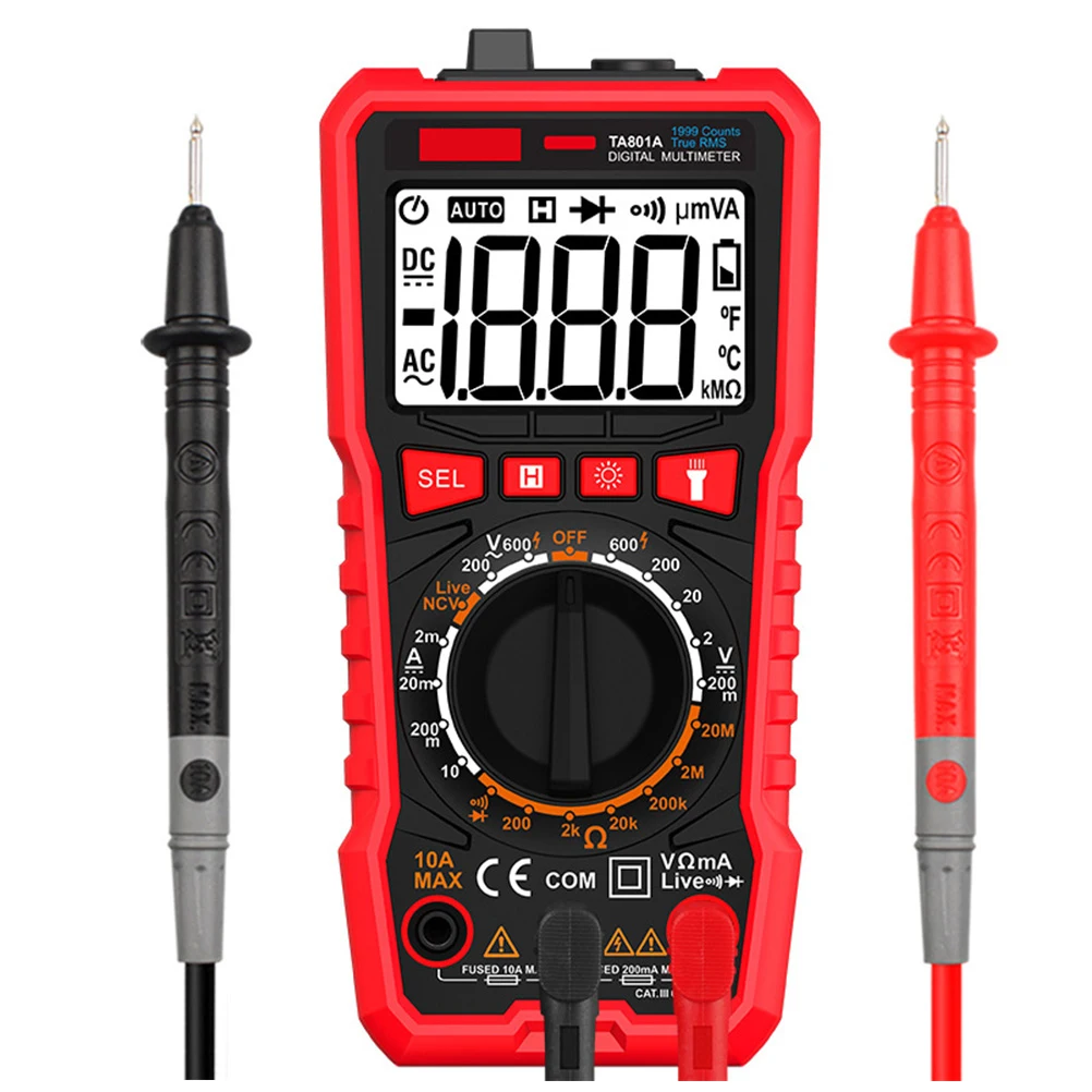 Multimeter Handheld Digital Ac Dc Current Tester Volt Meter 6000 Counts Auto Range Backlit Lcd Display Retractable Support Frame