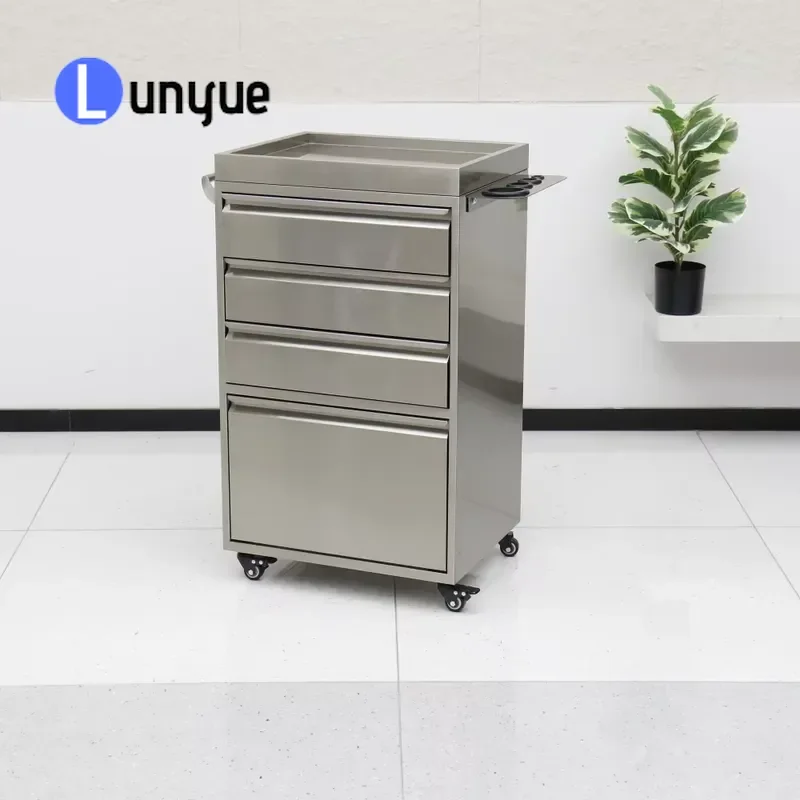 Movable Stainless Steel 4 Drawer Tool Trolley for Hair Salons Barbershops Perm Rod Storage Cart File Cabinet Durable