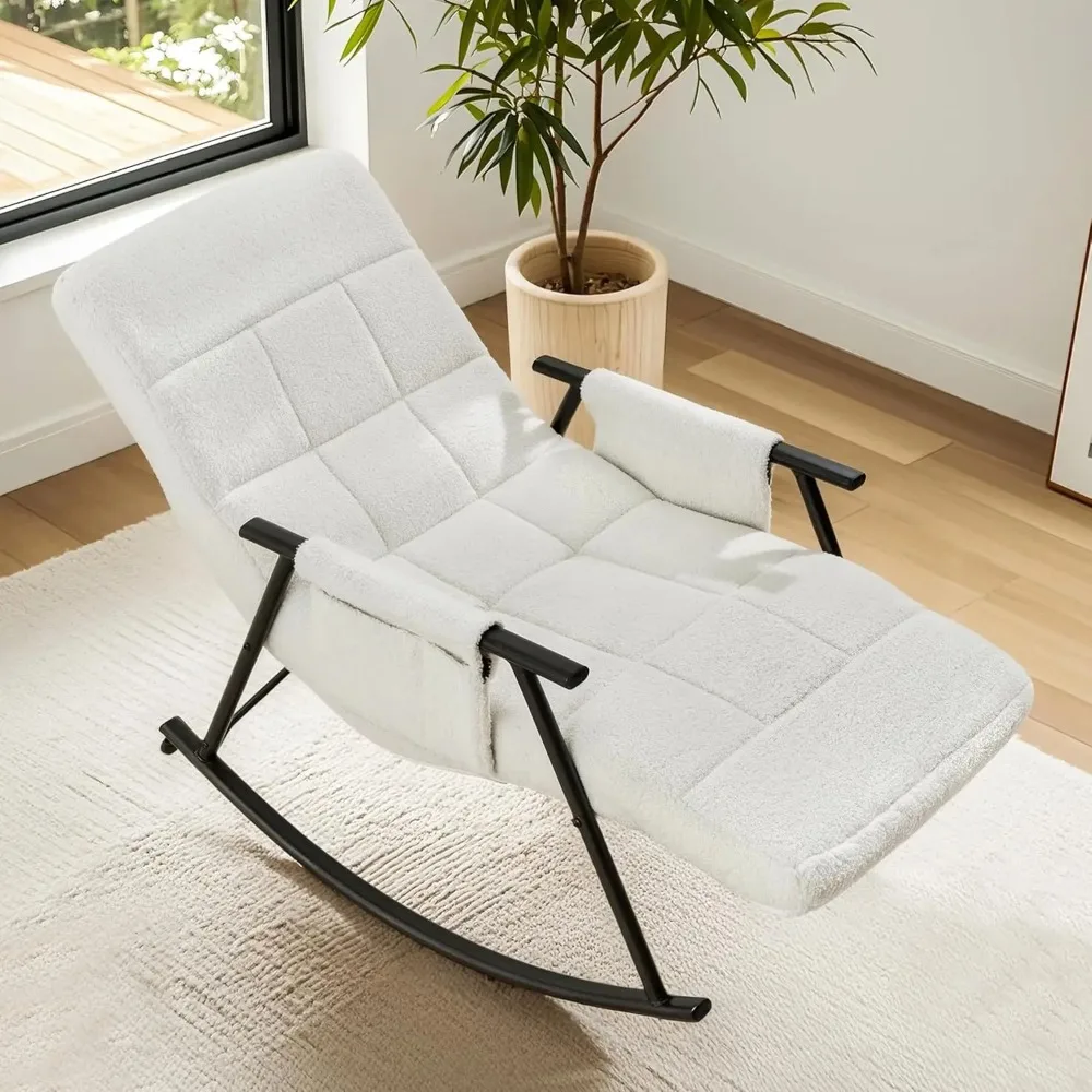 

High Back Nursery Rocking Chair with Foot Rest, Teddy Upholstered Reclining Glider Rocker, Comfy Armchair Padded Seat Removable
