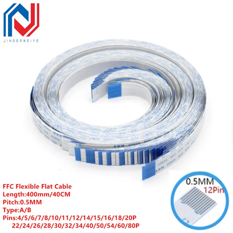 

FPC FFC 400mm AWM 20624 80C 60V VW-1 Flexible Flat Cable A/B Type Ribbon Wire 4P/6/8/10/12/14/16/20/22/26/30/40/50/60/80Pin 40CM