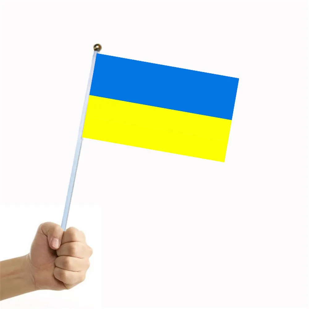 أوكرانيا العلم الوطني شريط اليد الصغيرة يلوحون العلم البوليستر الأزرق الأصفر UA UKR أعلام الأوكرانية الشحن السريع 14*21 سنتيمتر للسلام
