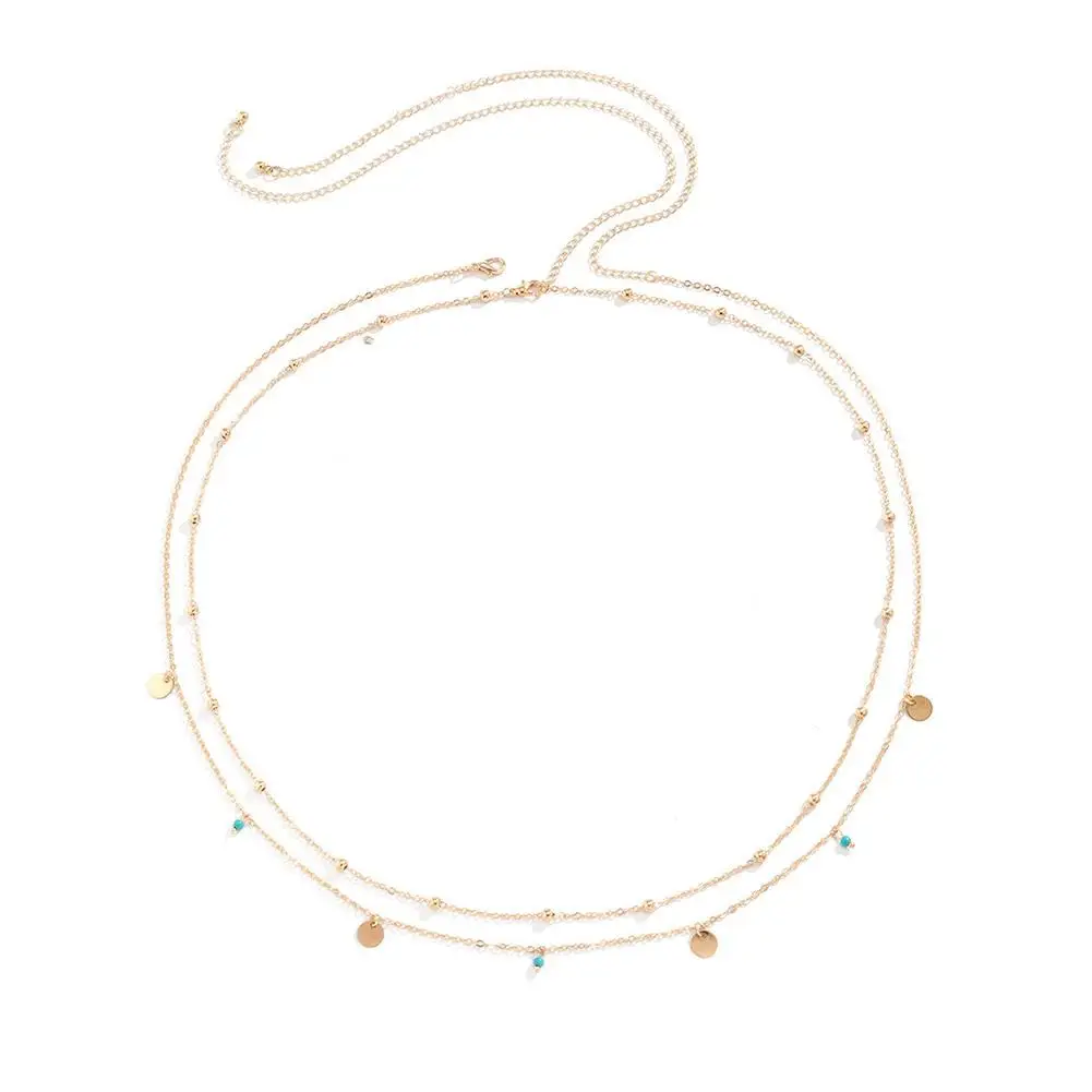 1pcs Fashionable Inlaid Colorful Rhinestone Double-layer Versatile Waist Chain Women's Sexy Geometric Body Chain Waist Chain