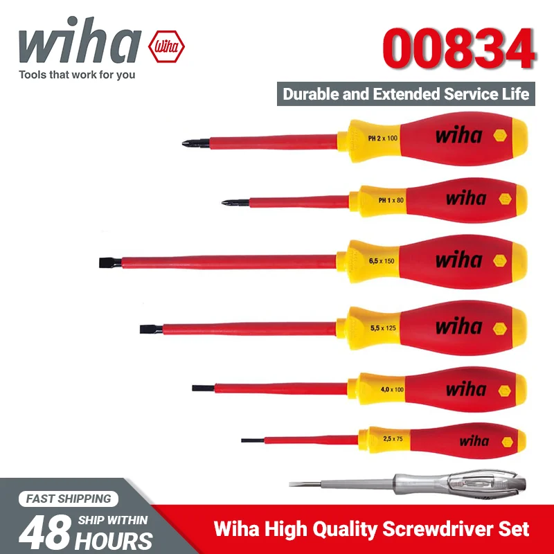 Wiha 00834 Screwdriver Set Slotted Phillips 7 Pieces High Quality Materials and Precision Craftsmanship Long Service Life