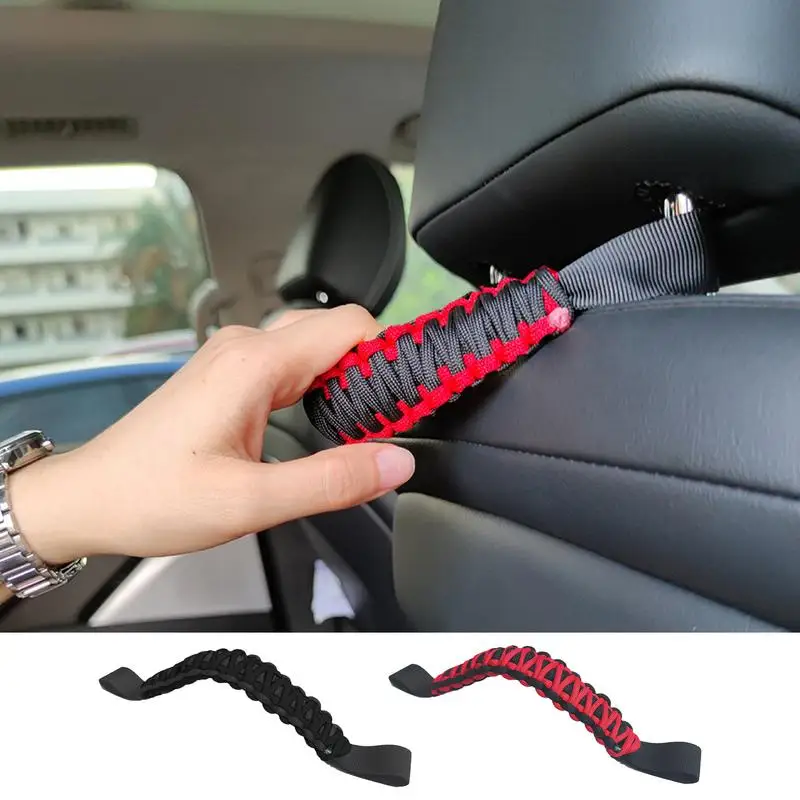 Headrest Grab Handles Headrest Woven Non-Slip Paracord Handle Automotive Grab Bar Rear Seat Paracord Handles For Off-Road