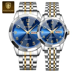 POEDAGAR Brand New Luxury Couple Watch For Men Women Number Dial Rhombus Mirror Hand Clock Stainless Steel Quartz Watches