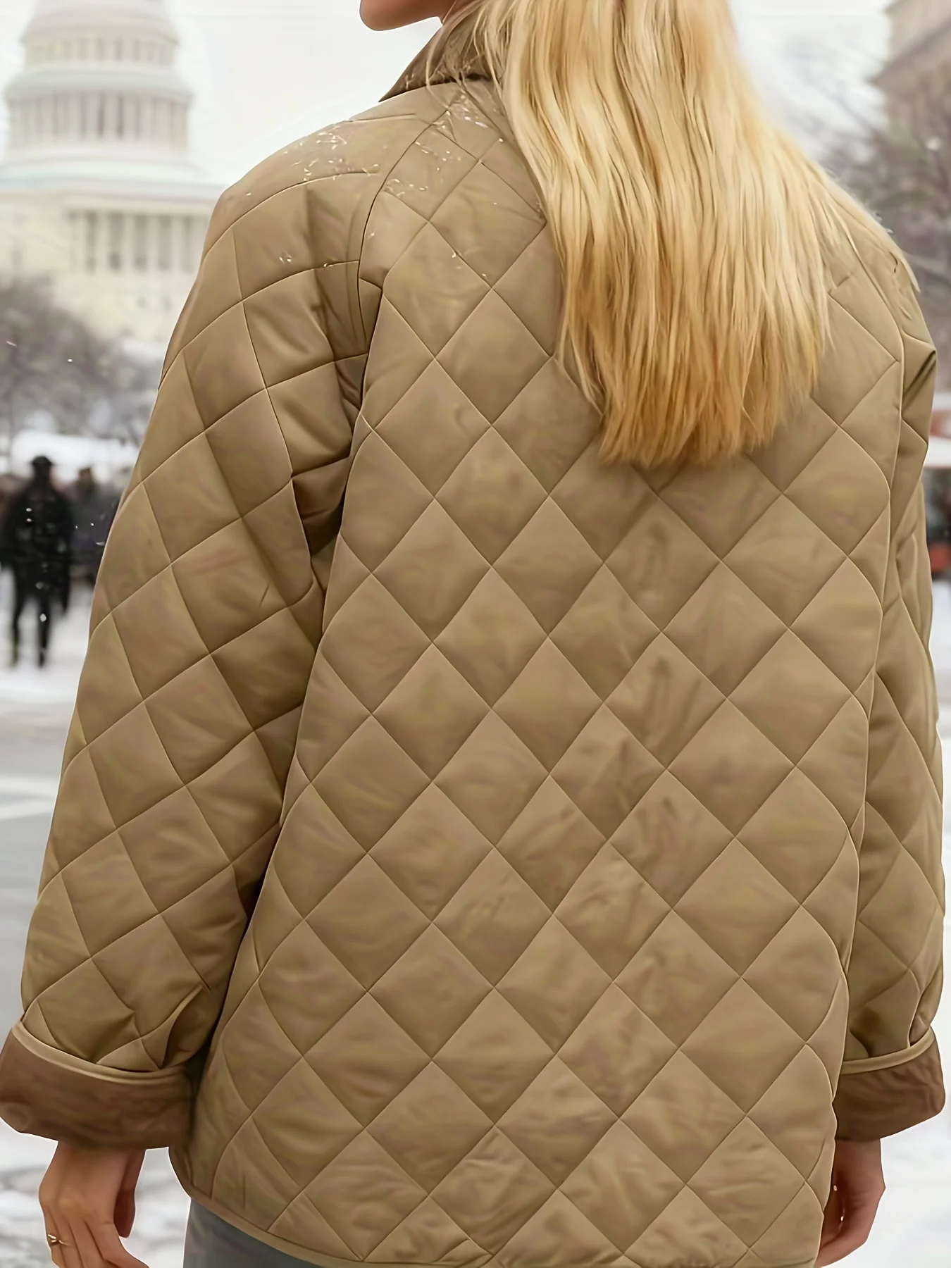 Women's Elegant Lapel Jacket, Color-Blocking, Pocket Details, Outerwear, Fashionable Casual Style