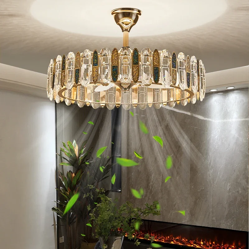 

2025 Luxury Modern Crystal Invisible Fan Pendant Light Variable Frequency Silent Smart Home Living Room Bedroom Dining Room Ligh