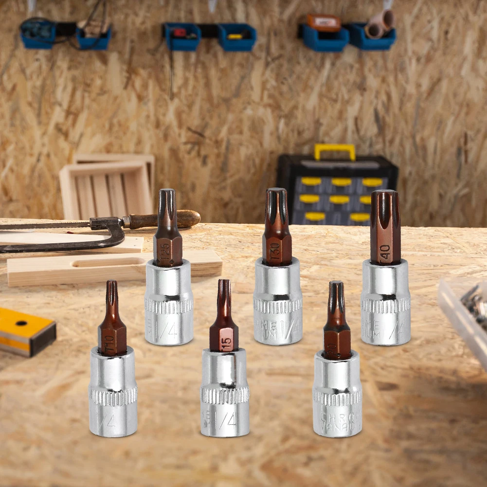 6 Pcs Drive Hex Bit Sockets Set 1/4 Inch Drive Socket Head Tool Screwdriver Bit Socket for Automobile Modification