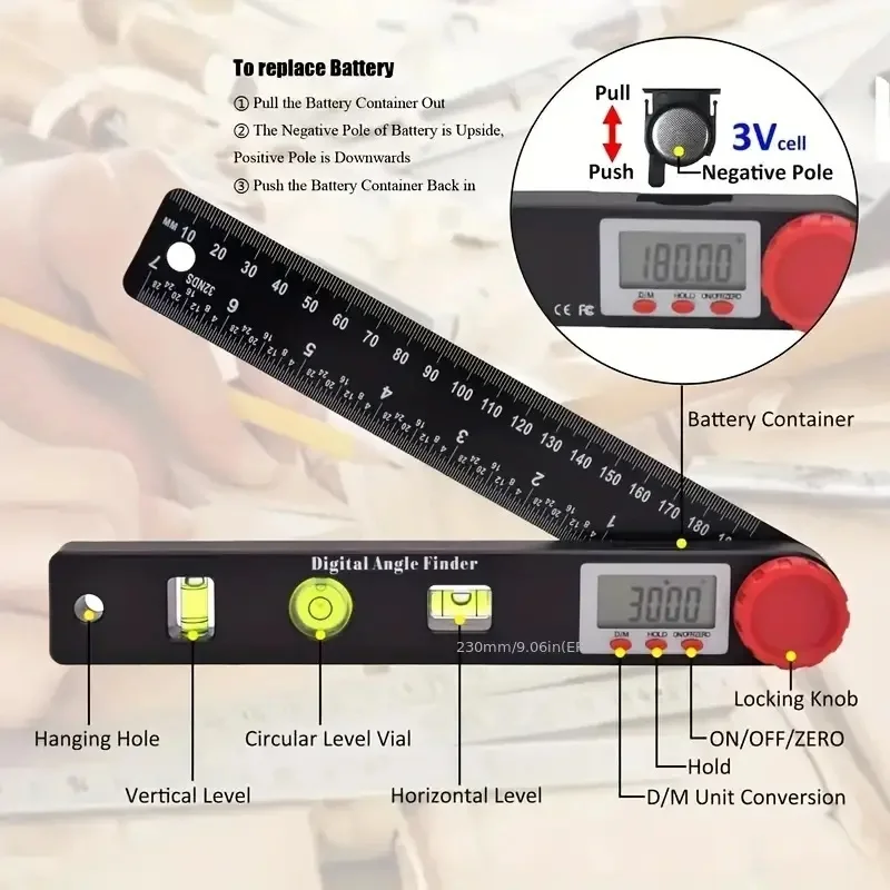 Imagem -05 - Digital Multifuncional Angle Finder com Horizontal Vertical Bolha Nível Régua Ferramenta de Medição Transferidor em 1