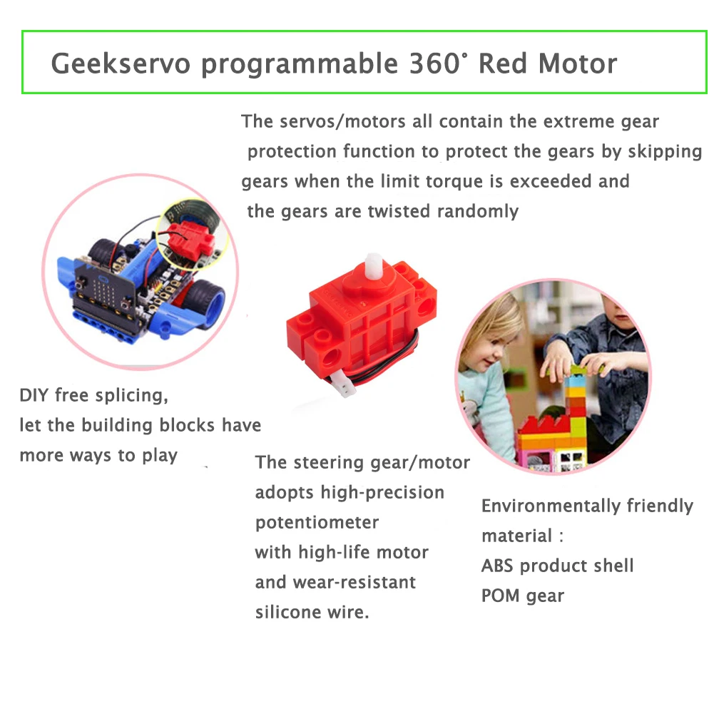 1/2/4/8Pcs Geekservo 360องศาสีแดงเกียร์มอเตอร์สำหรับ DIY Micro: บิต Legoeds บล็อกตัวต่อการเขียนโปรแกรม (2P JST-PH 2มม.)