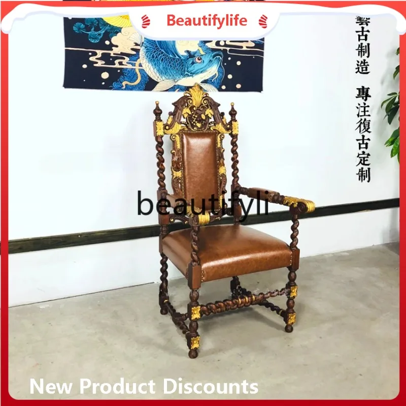 

Asmt59 Французский рококо стиль ретро ностальгический позолоченный бревенчатый стул для ресторана B & B Западное компьютерное кресло