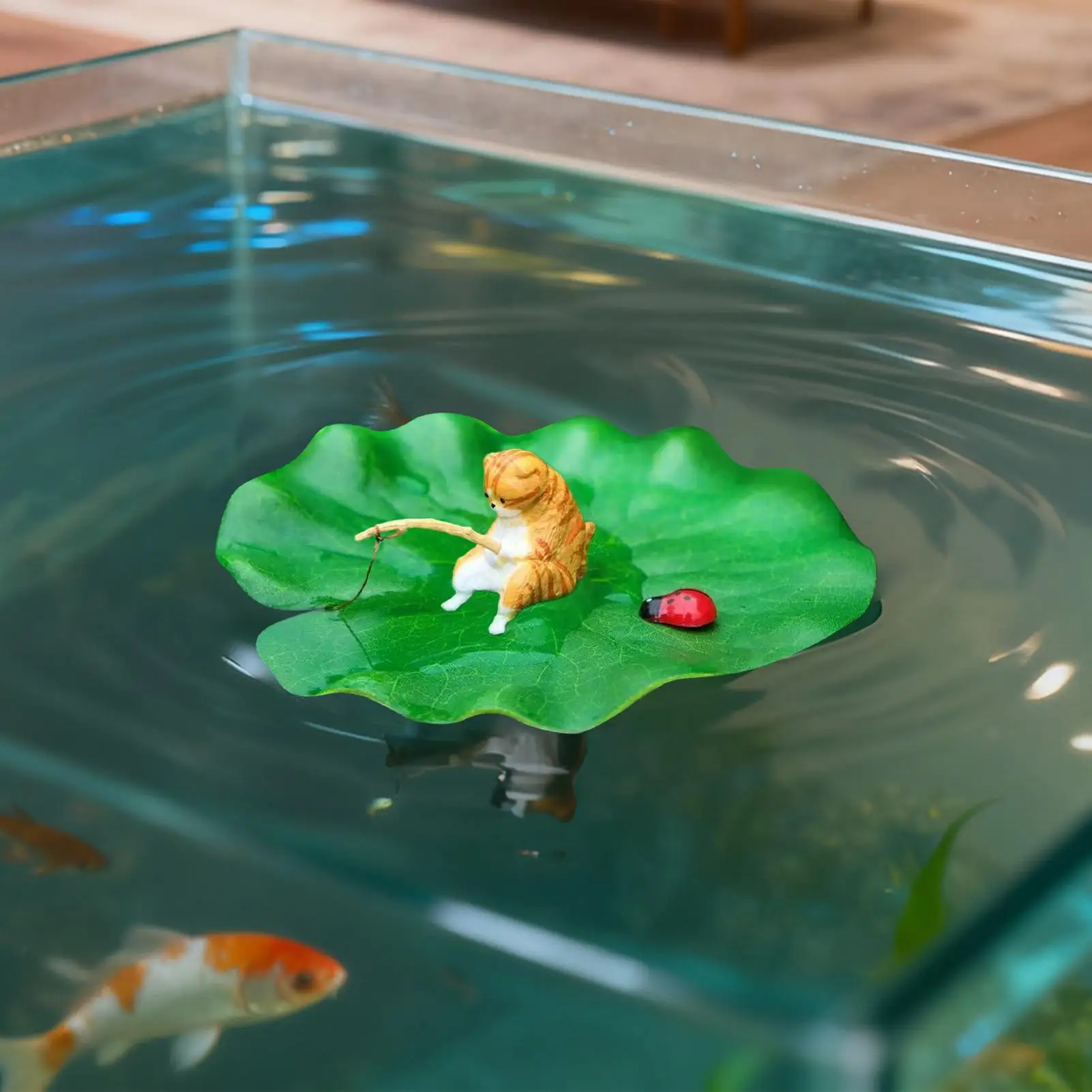 Cat Fishing Aquarium Model Decoration Cat Fishing On Floating Fish Tank Decor Model For Garden Pond Fish Tank Decoration