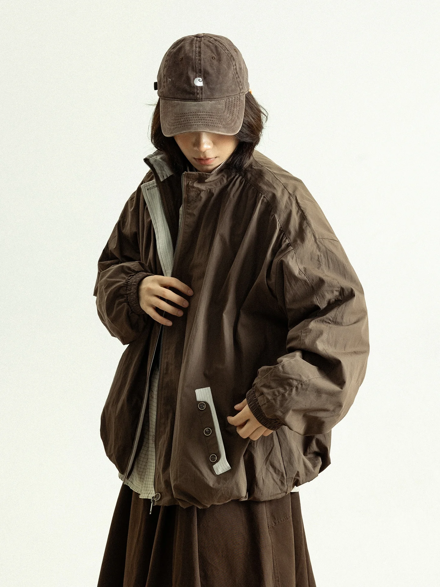 

Мужская демисезонная куртка GoodNorth в стиле ретро, кофейного цвета, с воротником-стойкой, свободного кроя, с элементами пэчворка