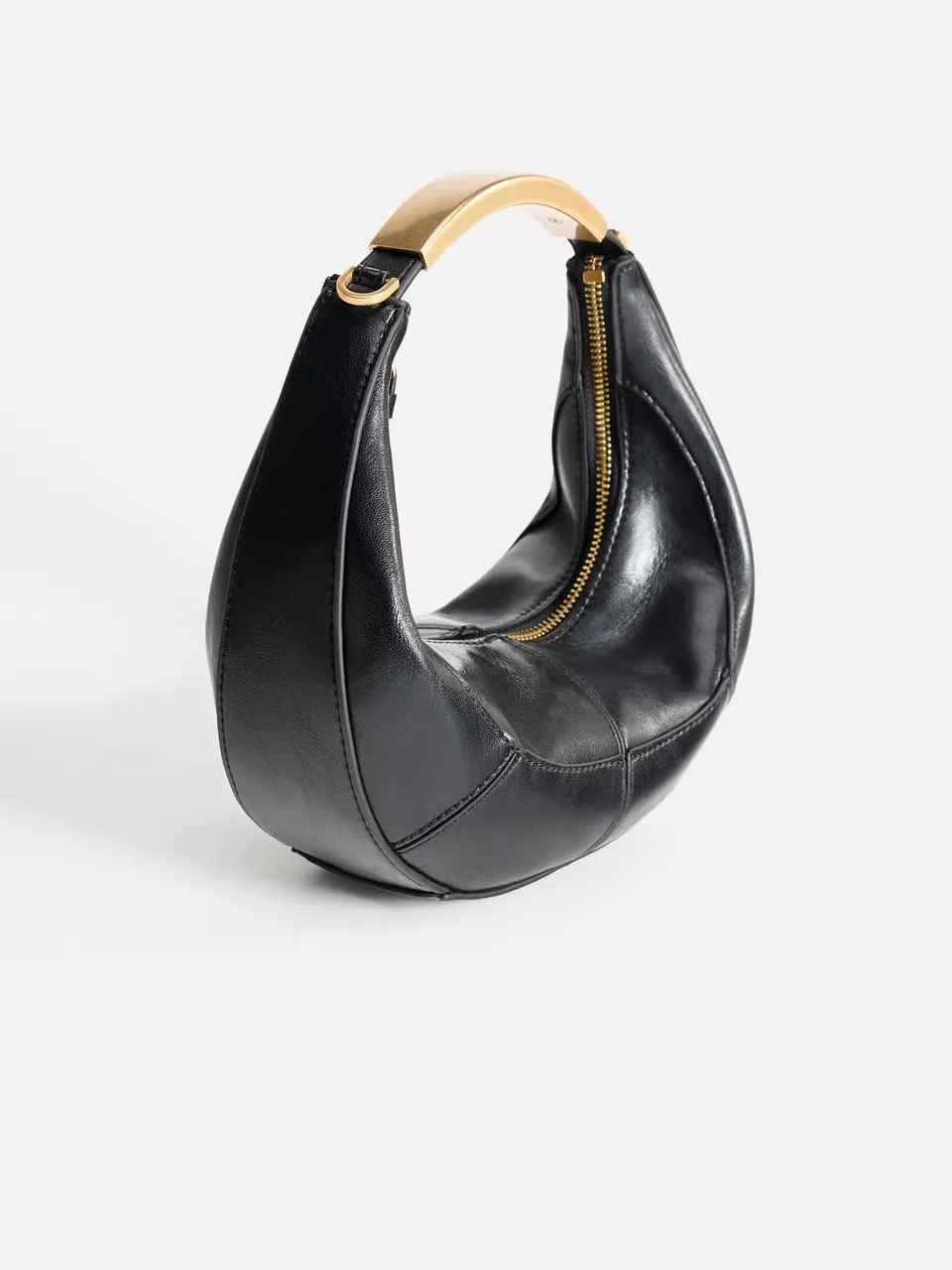 New 2025 Metal Handle Oval Shape Single Shoulder Crescent Bag Women's Handbag Casual Simple Style Non-Washable Luxury Gold