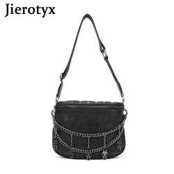 JIEROTYX borsa con teschio borchiato per donna borsa a tracolla con rivetto Punk Rock in pelle vegana con catena borsa a portafoglio in pelle nera