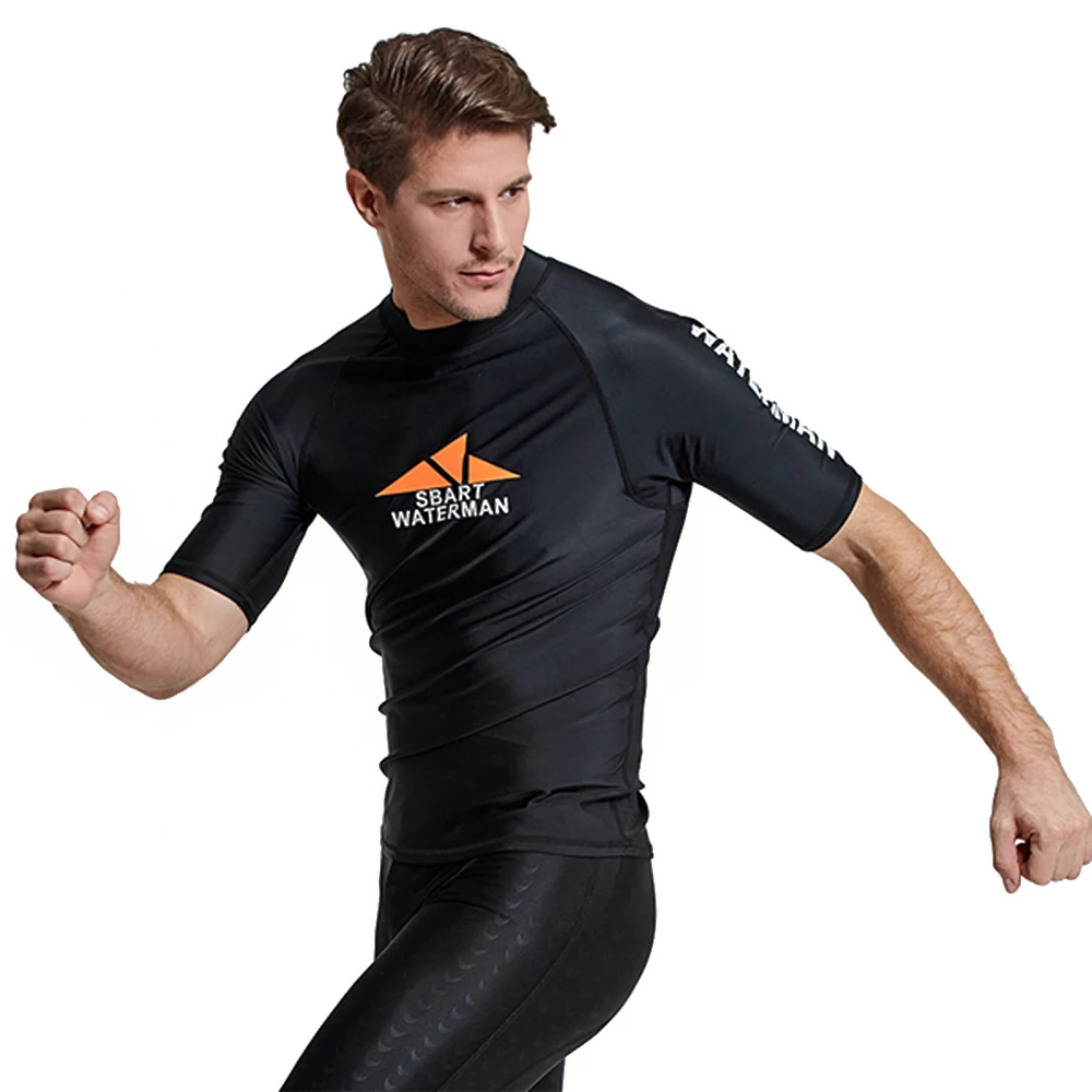 SBART Men Lycra Short Sleeves Surf Diving Suits Shirt Rashguard Swimwear Sun Protection Rash Guard Shirt Swimsuit for Surfing