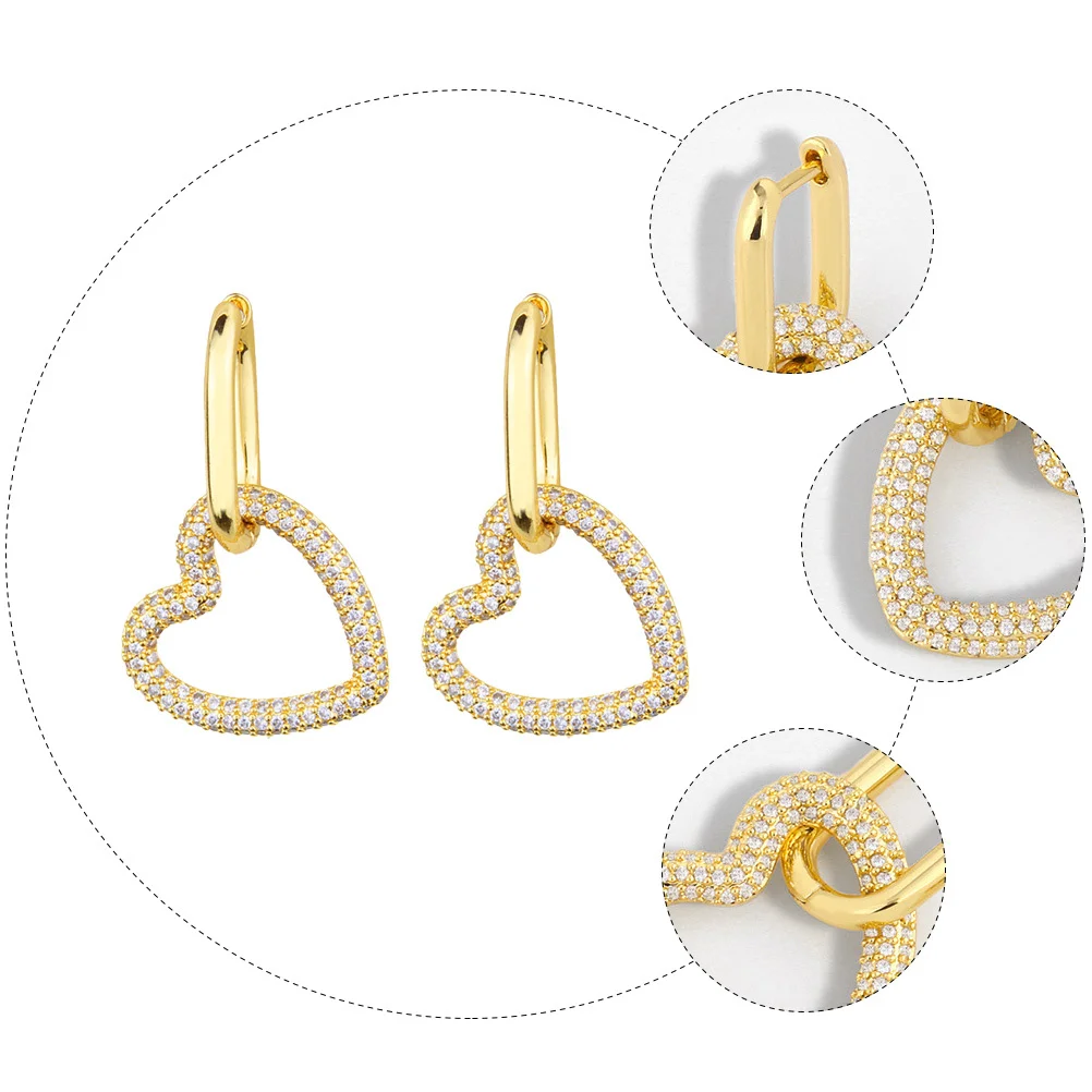 

1Pair Copper Heart Earrings Love Pendant Golden Dangle Ear Jewelry Trendy Accessory for Party Birthday Gift Copper Earring