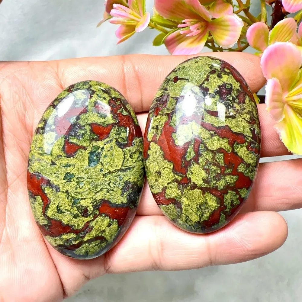1.97-2.36 Inch Natural Dragon Blood Palm Stone Polished Bloodstone Pocket Stone for Meditation Stress Relief Finger Exercise
