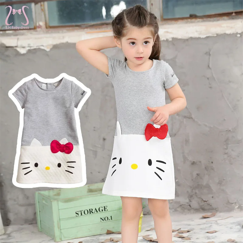 

Cartoon Young Girls Casual Straight Dress Summer Short Sleeve Cotton Children's Clothes Cute Comfortable Kids Costume 1 To 9 Y