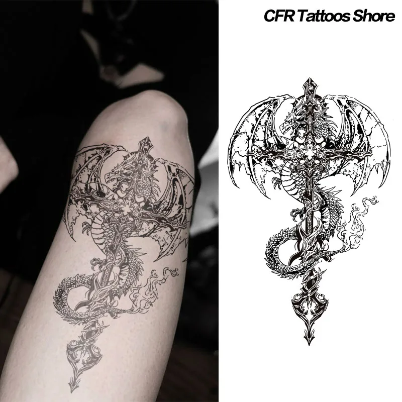 Temporary Tattoos Dragon Cross Herbal Juice Tattoo Stickers Fake Tatto Stickers on Face Hotwife Festivals Accessories 2025 Gift