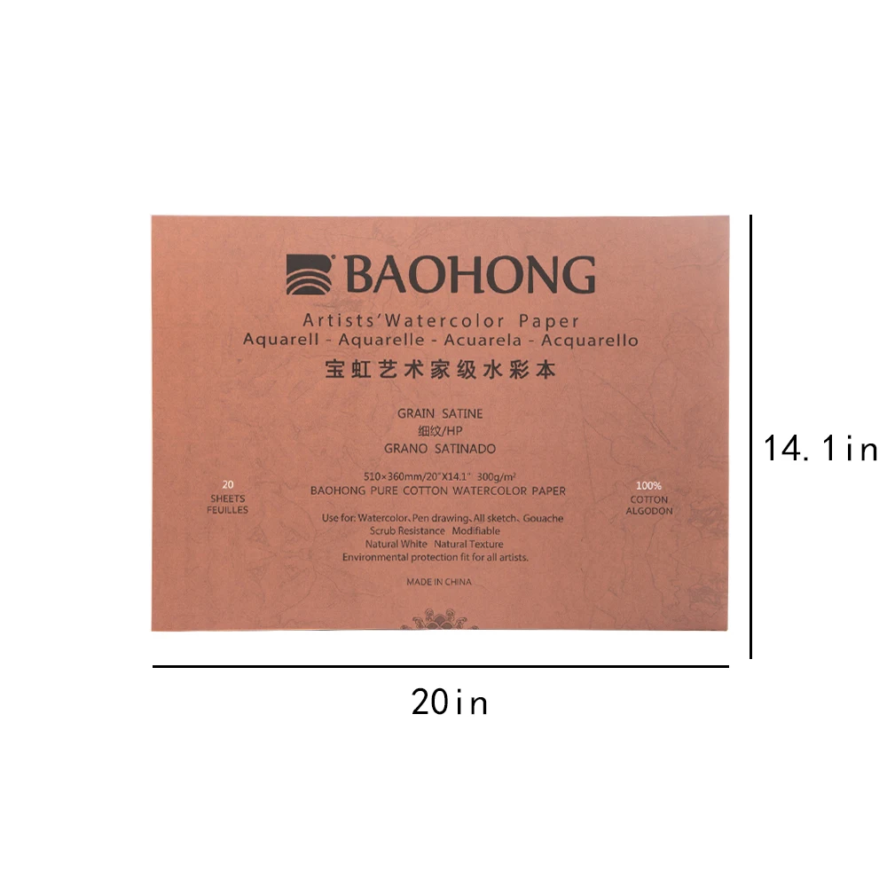 

BaoHong Artist Watercolor Paper Pad Cotton 100% Painting Paper Gouache Acrylic, Fountain pen Inkjet Pastel charcoal 510*360mm